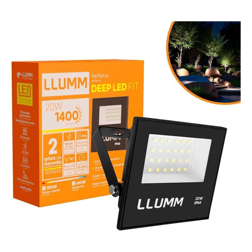 5X Refletor Deep Led Fit 20W Aluminio Branco-Quente 3000K Ip