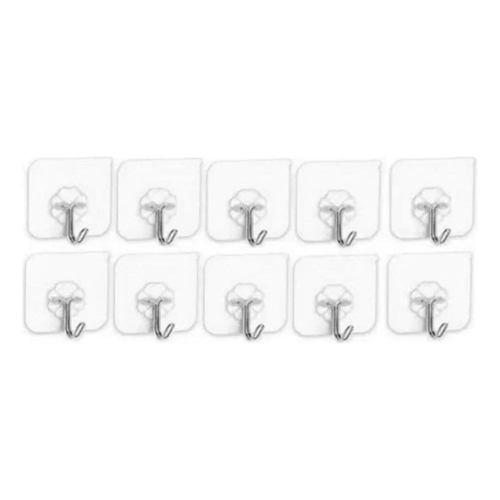 5X Kit 10 Ganchos Adesivo Parede Super Aderência - Transpare