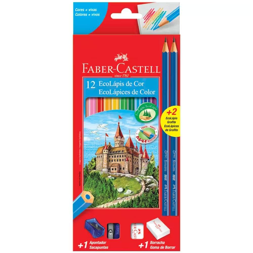 Lápis de cor 12 cores Kit escolar 120112+2N Faber-Castell