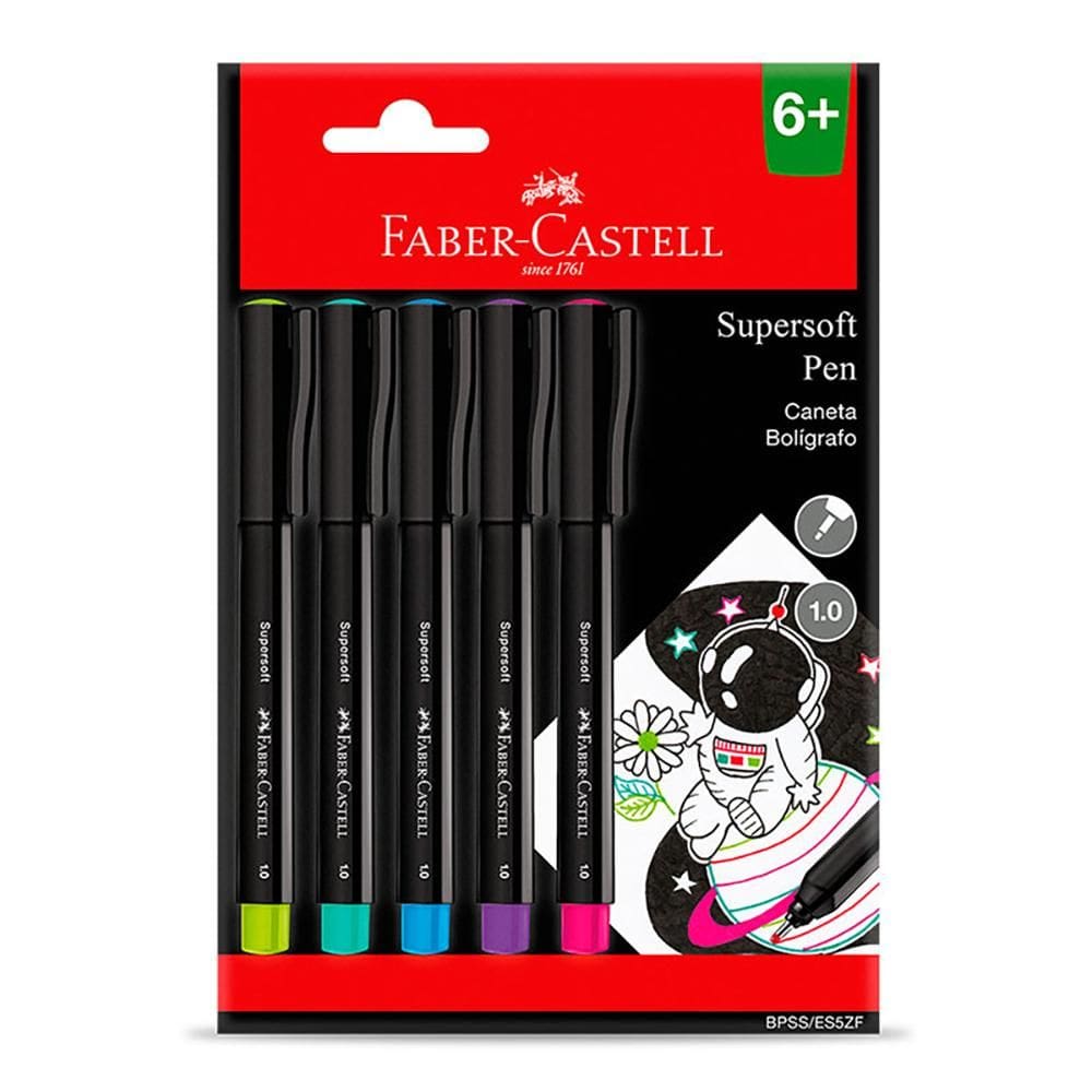 Caneta hidr Supersoft Pen 1.0mm 5 unid Faber-Castell