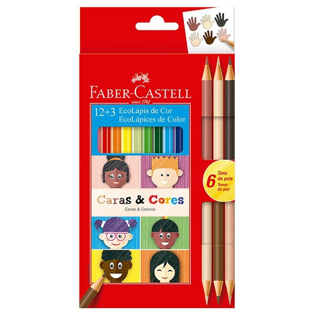 Lápis 12 cores+6 tons de pele Caras e Cores Faber-Castell