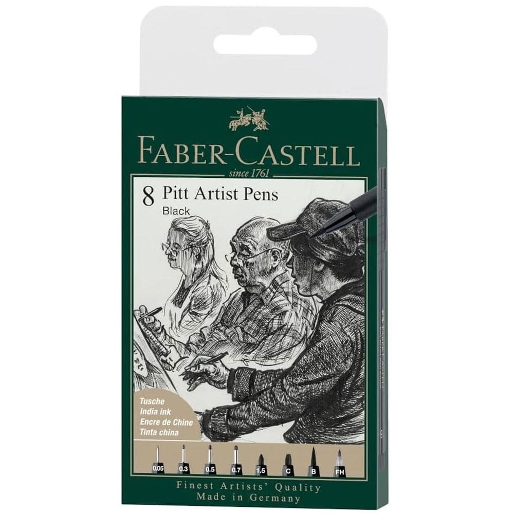Caneta artística Pitt Preta com 8 unidades Faber Castell