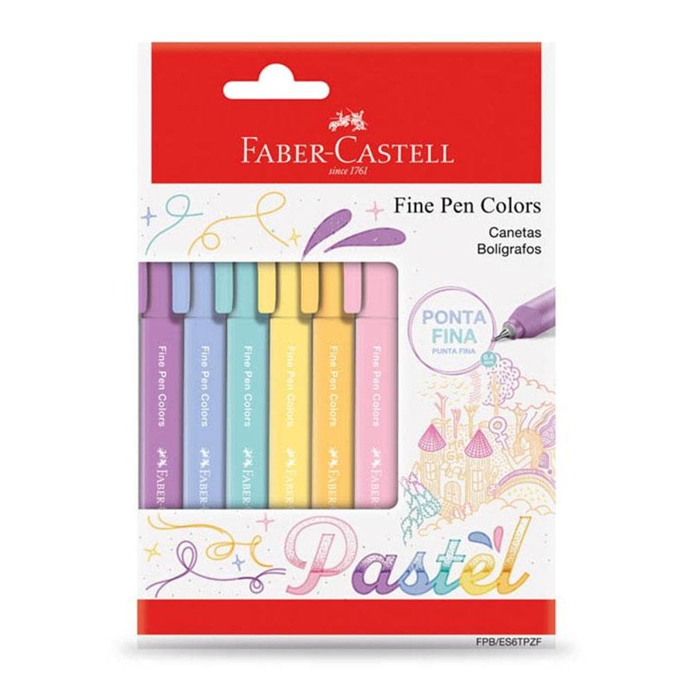 Caneta hidr Fine Pen Pastel 0.4mm c/6 unid Faber-Castell