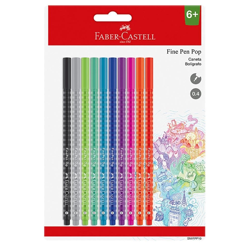 Caneta hidr Fine Pen Pop 0.4mm 10 unid Faber-Castell
