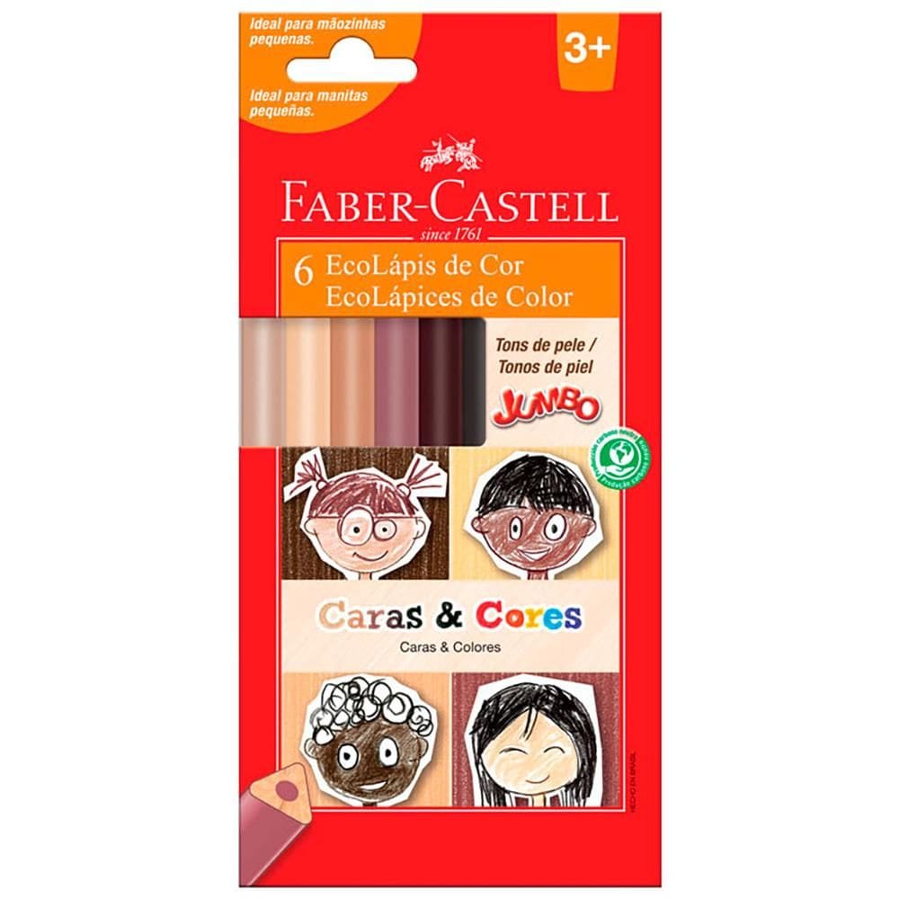 Lápis 6 cores jumbo caras e cores triangular Faber-Castell
