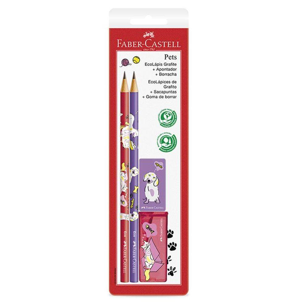 Lápis preto Pets rosa e roxo c/ 2 unid Faber-Castell