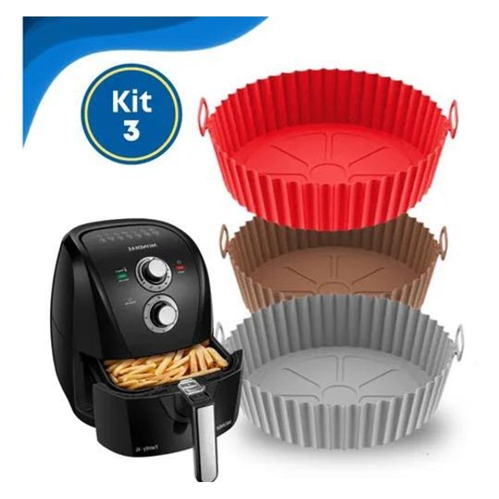 5X Kit 3 Forros Air Fryer De Silicone Reutilizável Antiadere