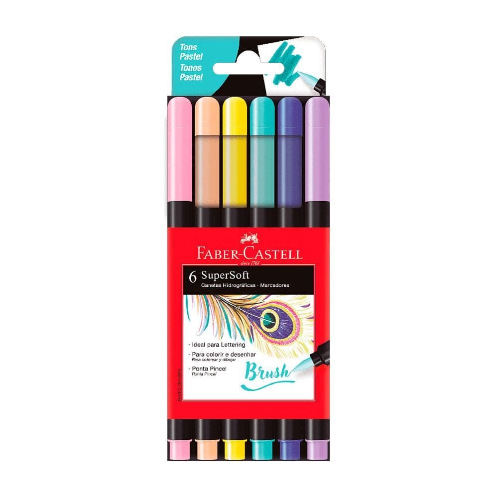 Caneta hidr supersoft brush pastel 6 cores Faber-Castell