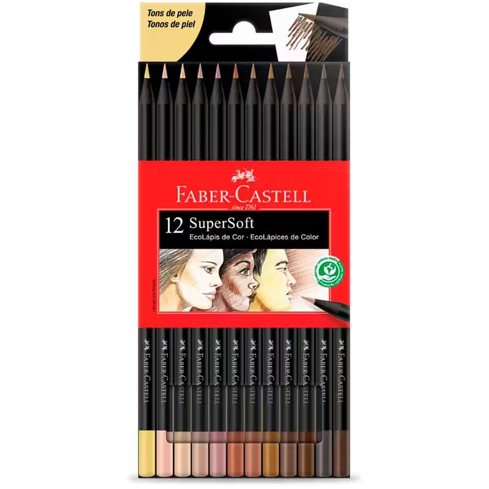 Lápis de cor SuperSoft 12 cores tons de pele Faber-Castell