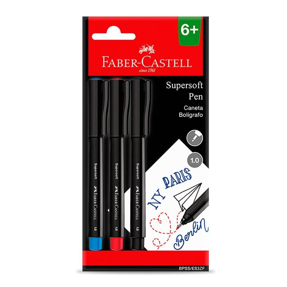 Caneta hidr Supersoft Pen 1.0mm 3 unid Faber-Castell