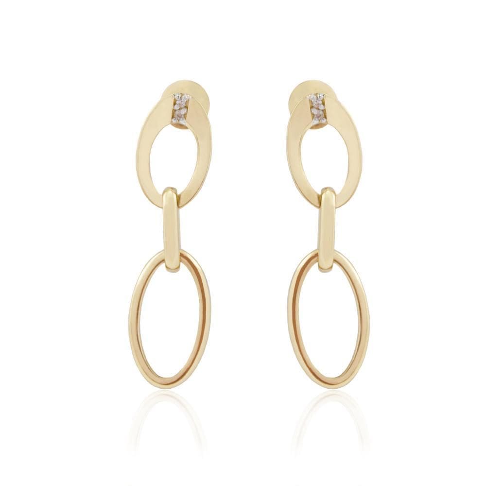 Brinco Elos Ovais Com 4 Diamantes Em Ouro 18K