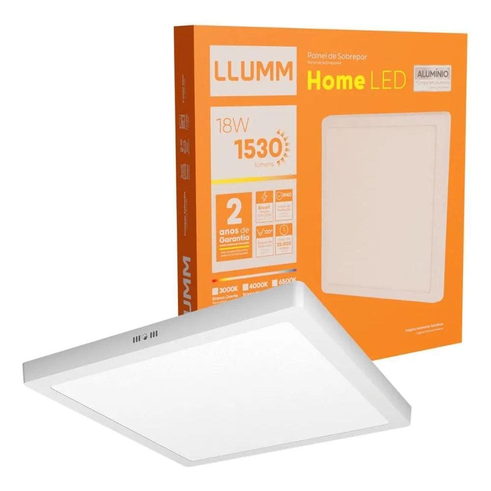 5X Painel Home Led 18W Plafon 22X22Cm Sobrepor Quadrado Alum