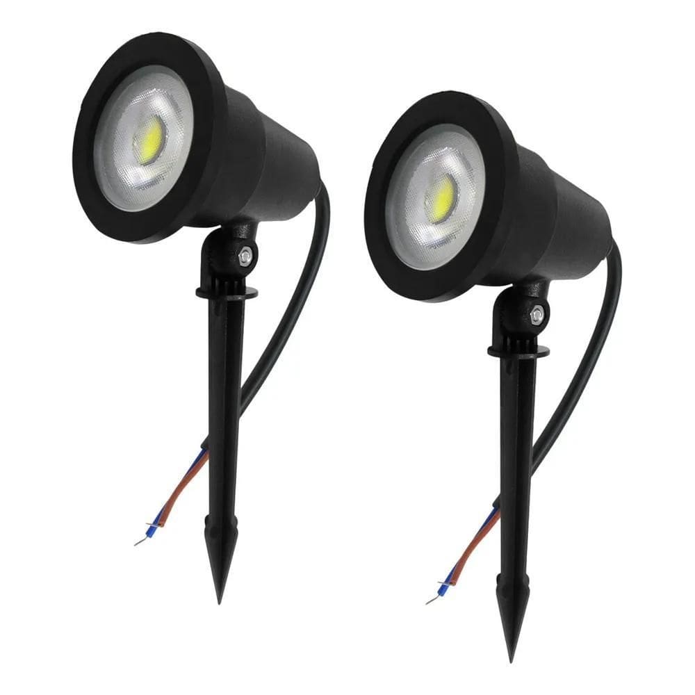 5X Kit 2 Luminária Espeto Jardim Com Lâmpada Cob Led 7W Amar