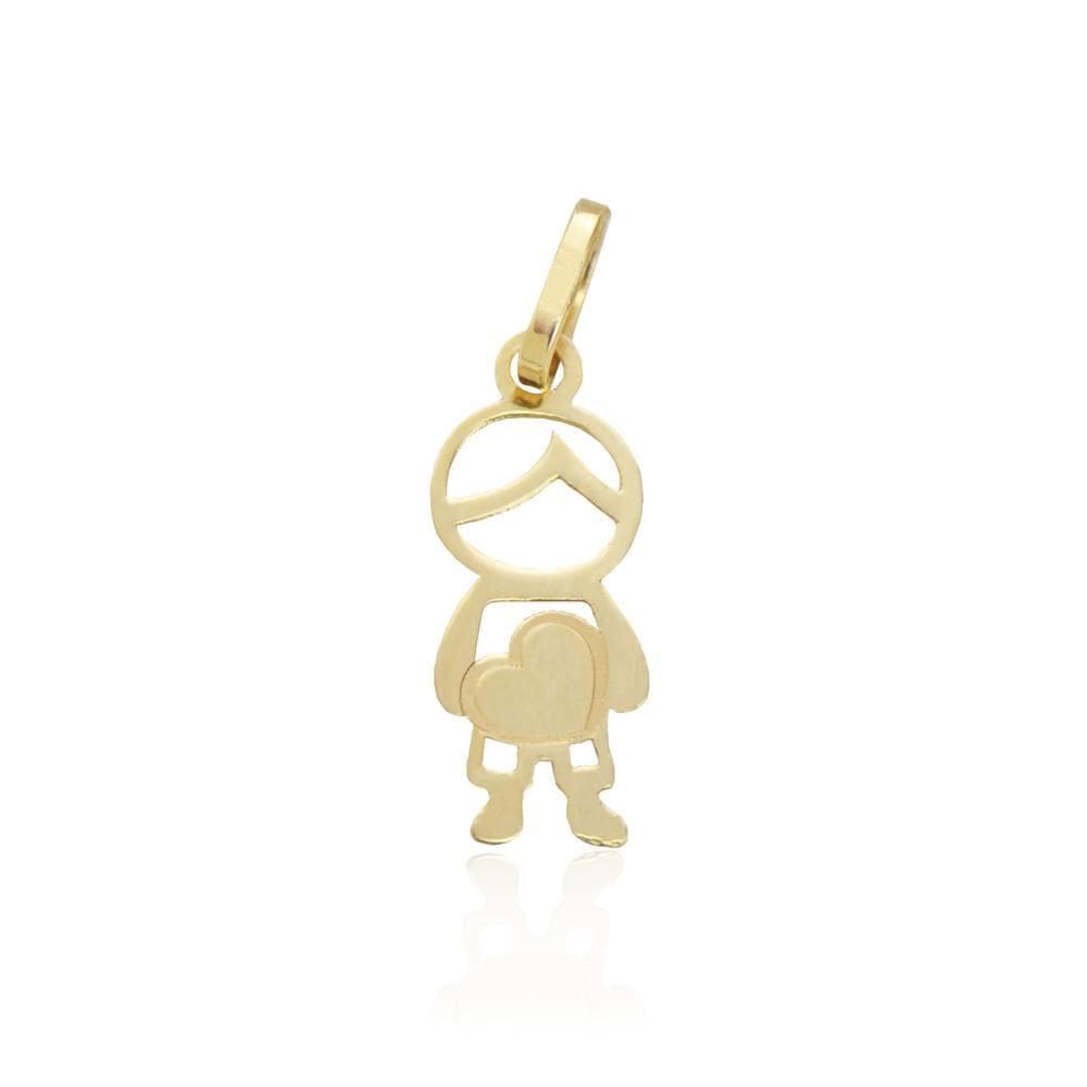 Pingente Menino Coração 1,5Cm Vazado Em Ouro 18K