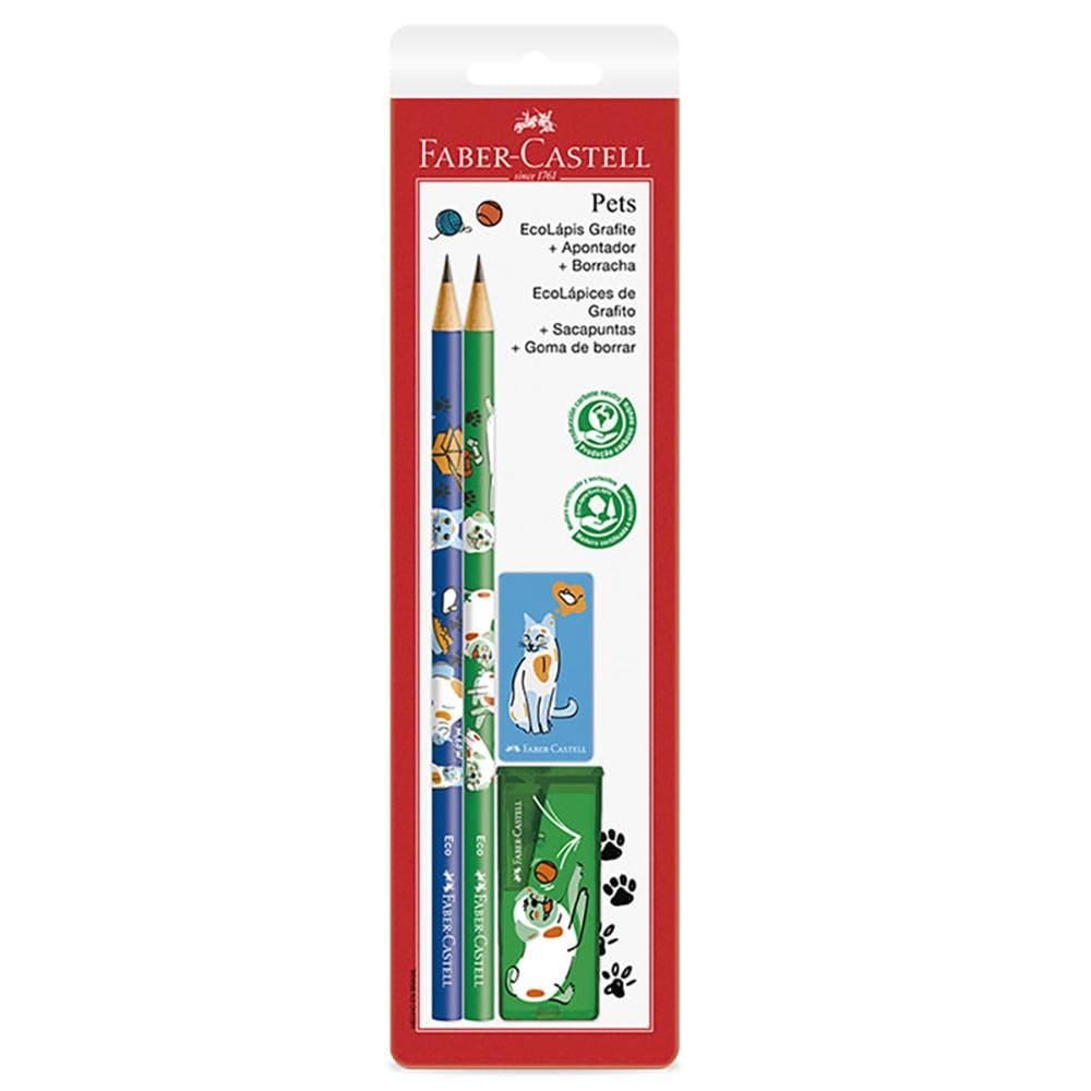Lápis preto Coleção Pets verde e azul c/4 unid Faber-Castell