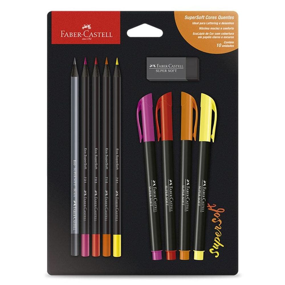 Kit Supersoft cores quentes 10 itens Faber-Castell