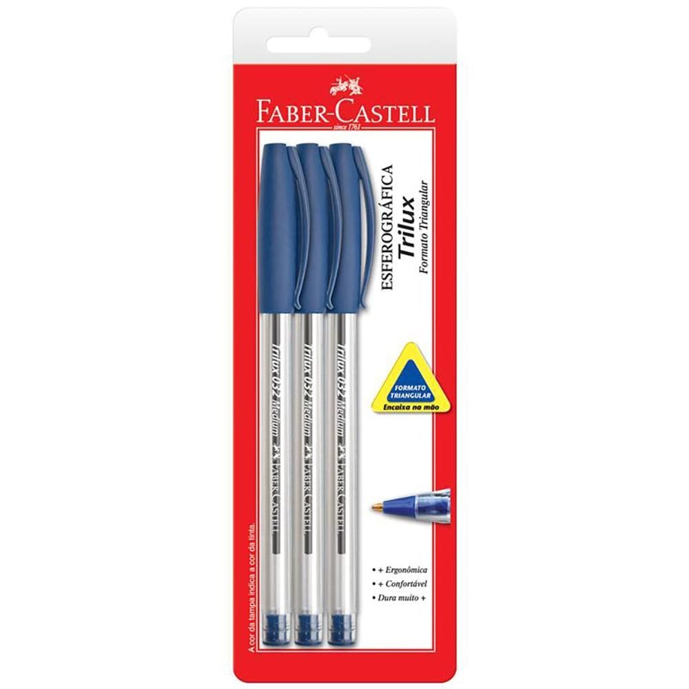 Caneta esferográfica Trilux azul c/ 3 unid Faber-Castell
