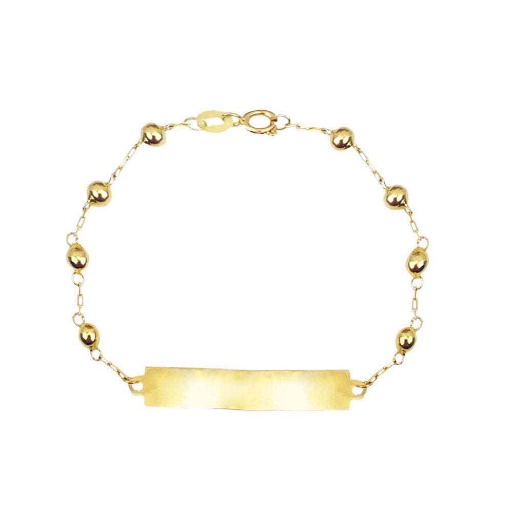 Pulseira Infantil 13Cm 8 Bolas E Chapa Em Ouro 18K