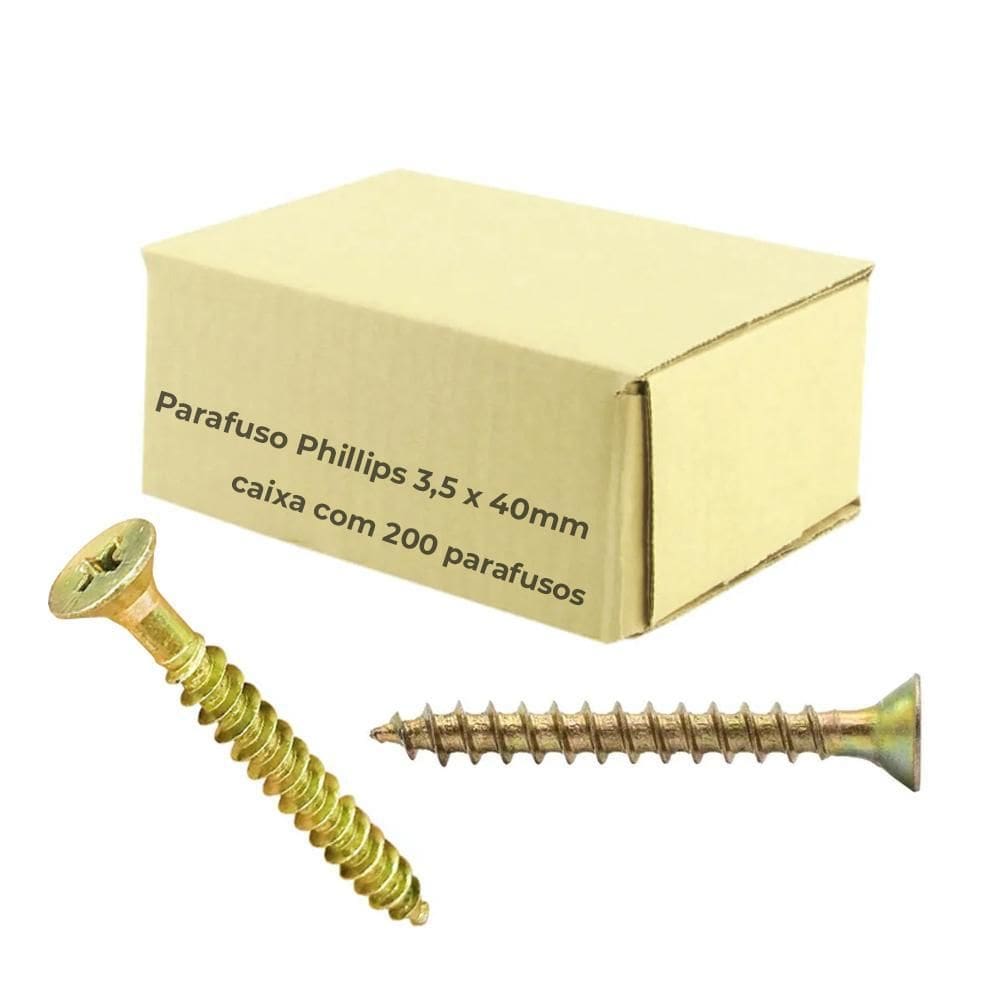 Parafuso Phillips 3,5X40Mm Para Madeira 200 Pçs Cabeça Chata