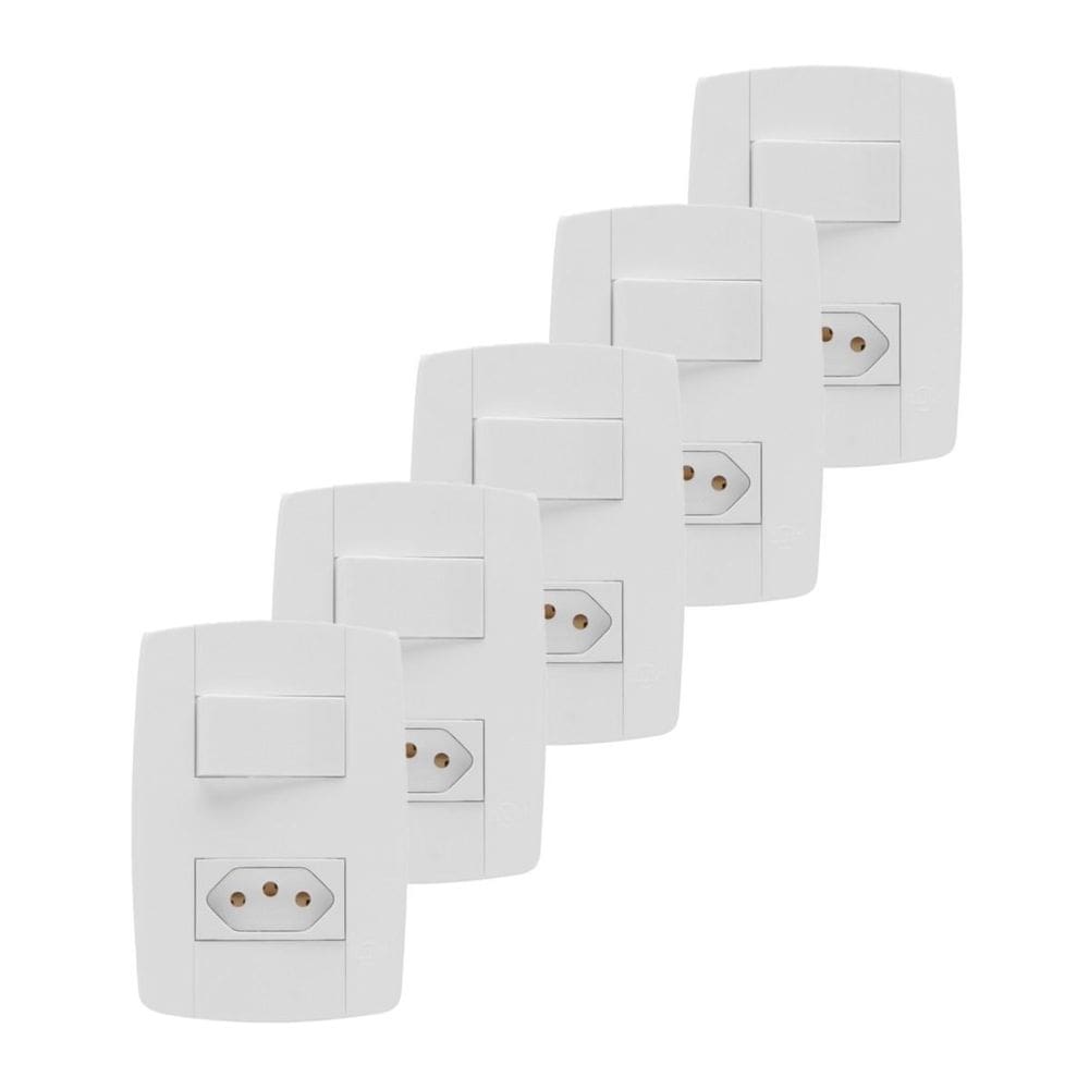 Kit 5 Conjunto Interruptor Simples + Tomada 10A 4X2 Branca