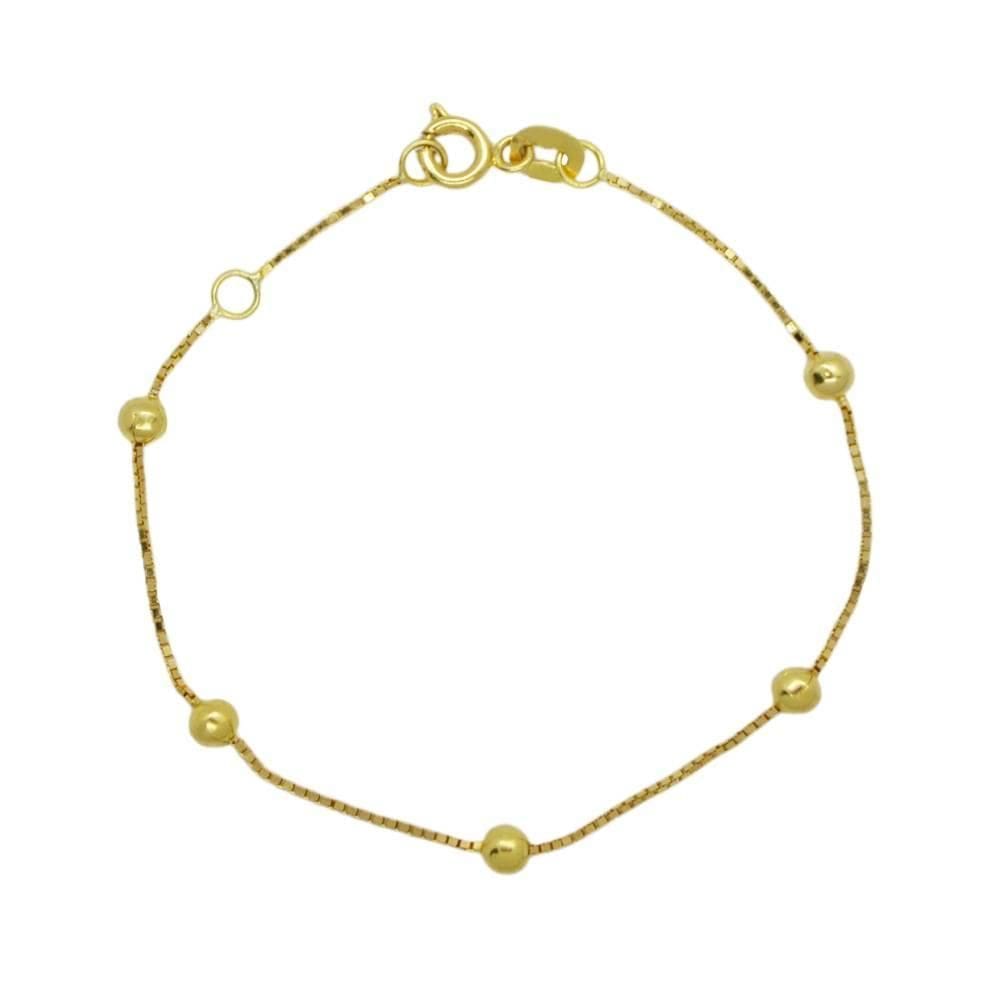 Pulseira Veneziana 13 Cm Infantil 5 Bolas Em Ouro 18K