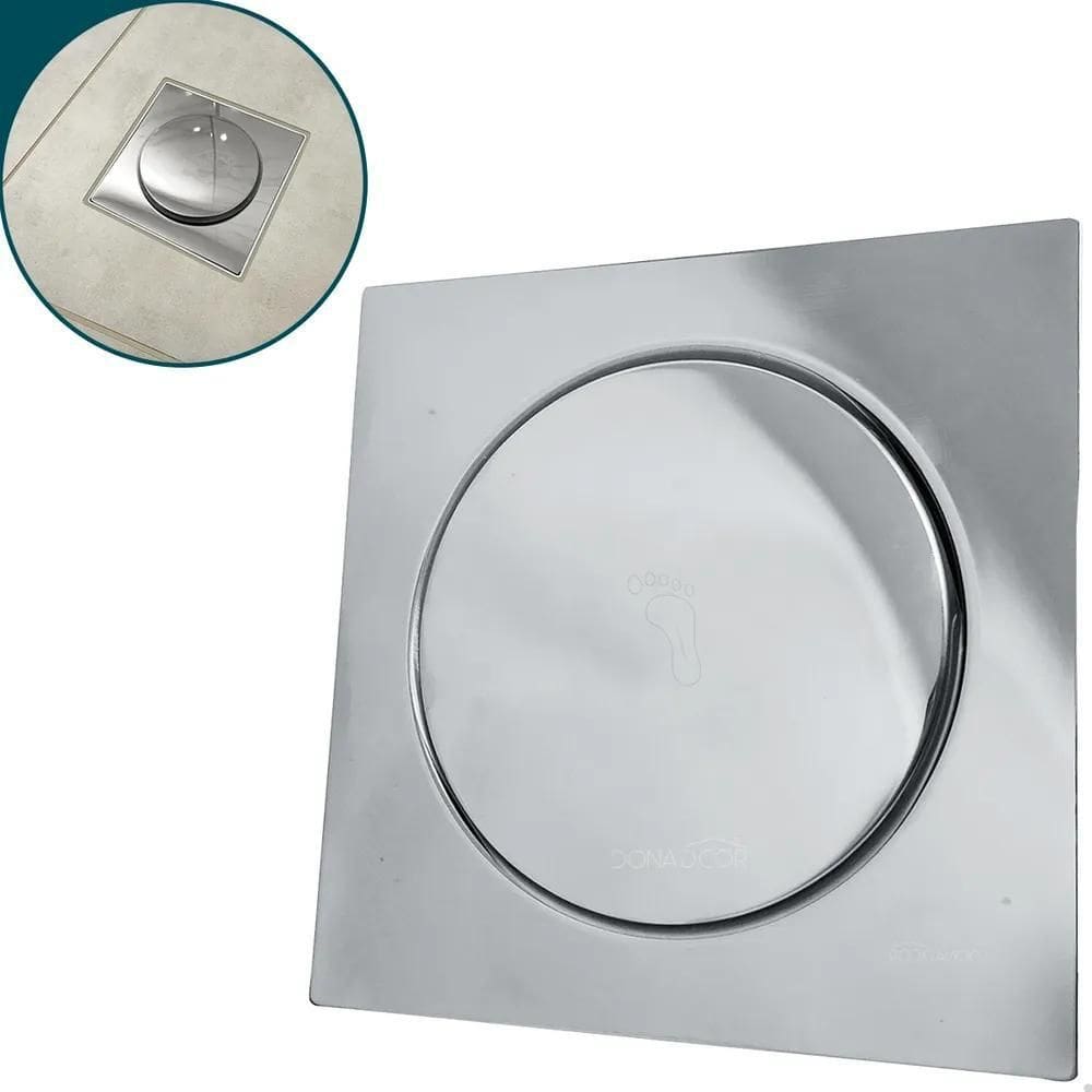 5X Tampa Ralo Click 15X15 De Banheiro Inox Quadrado Intelige