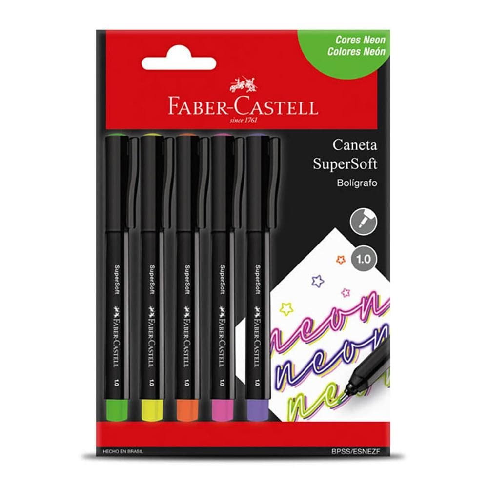 Caneta hidr Supersoft Pen 1.0mm Neon 5 unid Faber-Castell