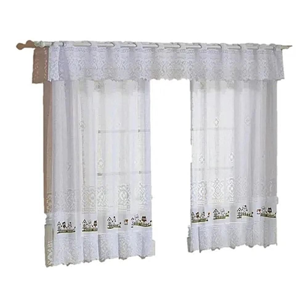 Cortina Renda Cozinha 2,00 X 1,20M Coruja Branca