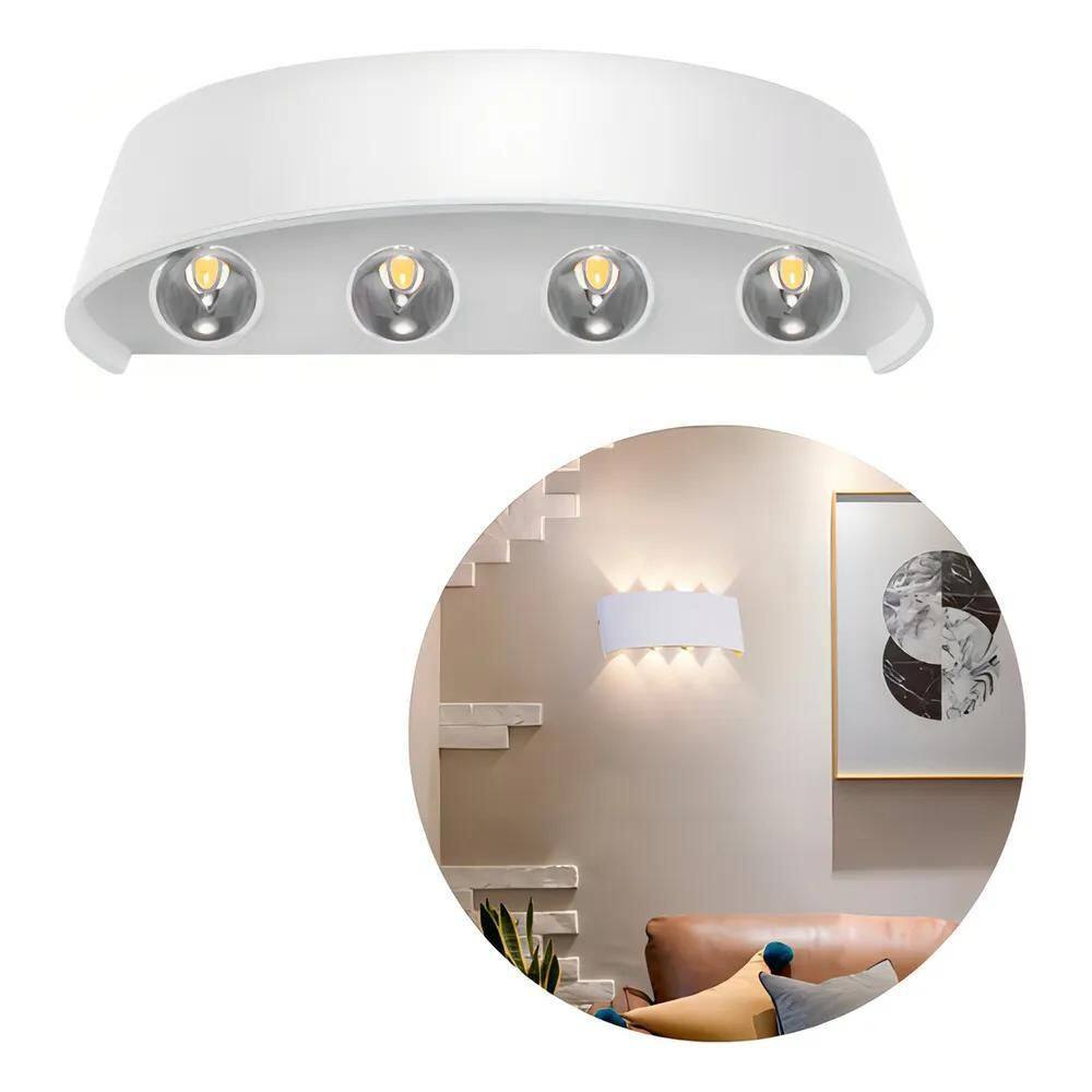 5X Arandela Meia Lua Branca 8W  Luz Branco Quente  8 Fachos