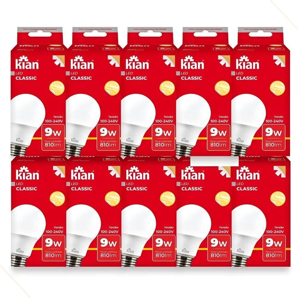 5X Kit 10 Lâmpada Bulbo Led 9W Amarela 3000K Bivolt Kian