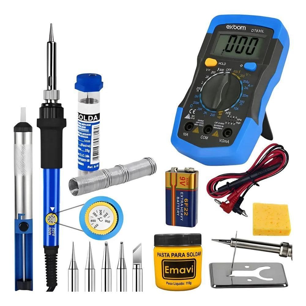 5X Kit Ferro De Solda 60W Ajuste Multimetro Pasta Sugador Te
