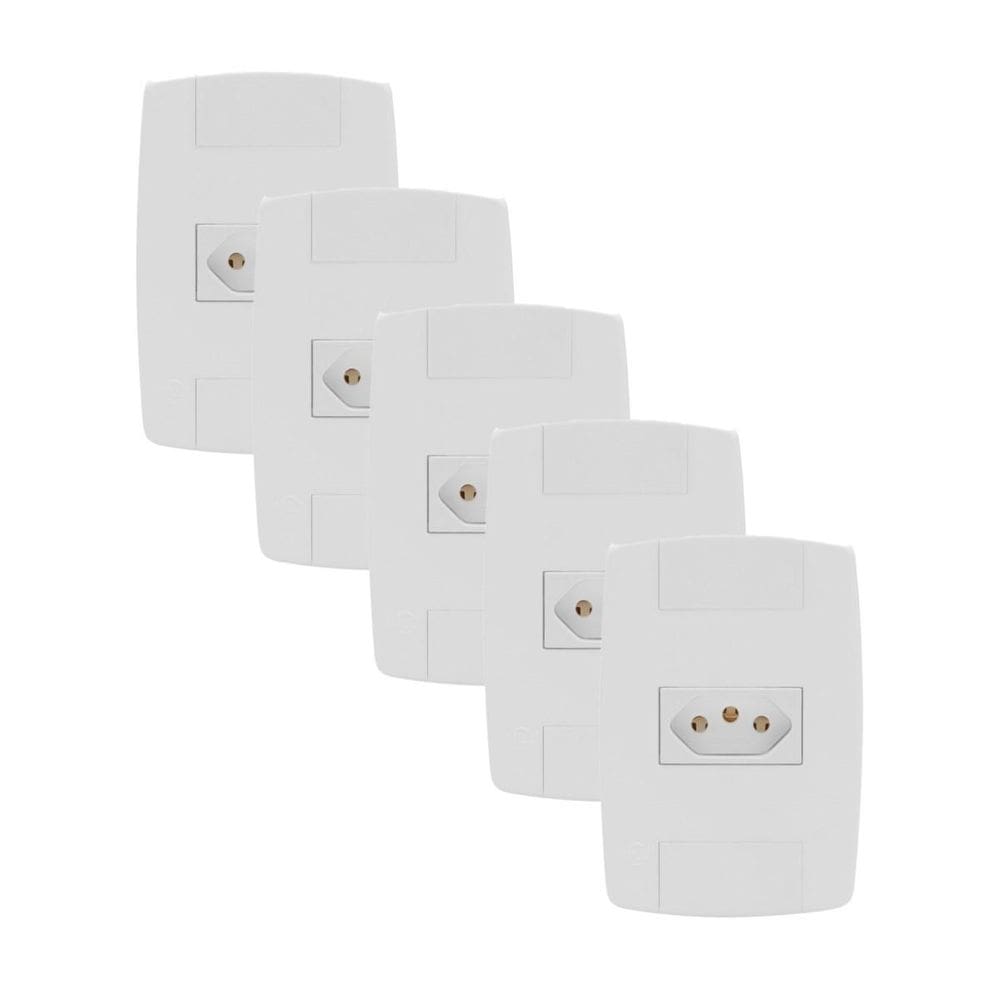 Kit 5 Tomada Elétrica Branca 2P+T 20A 250V Placa Espelho 4X2