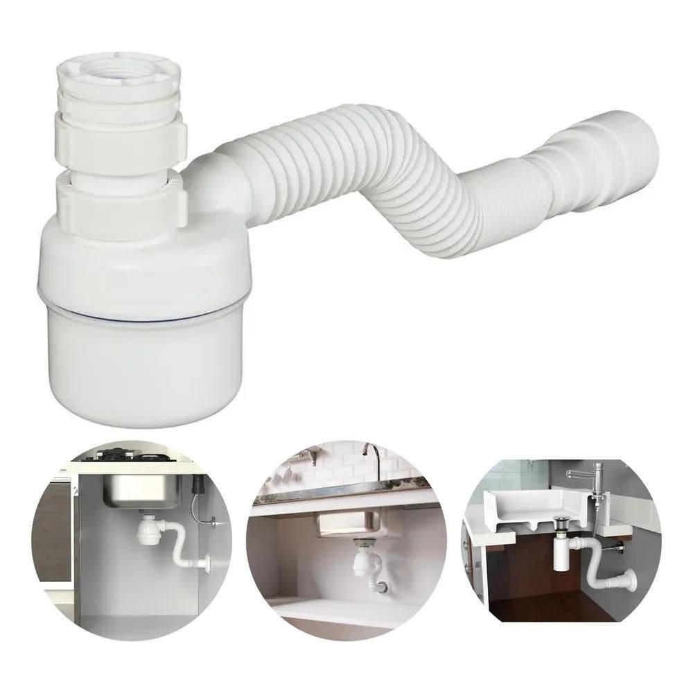 5X Sifão Universal Copo Branco Dami Sanfonado Flexível Para