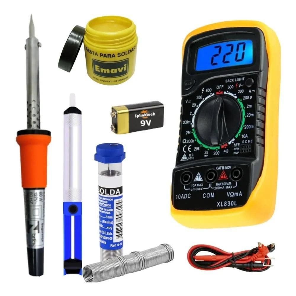 5X Kit Ferro De Solda Eletrônica Pasta Sugador Multímetro Be