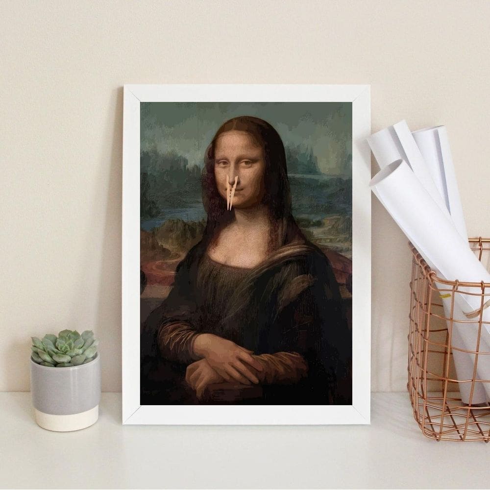 Quadro Decorativo Divertido Banheiro - Monalisa 33X24Cm