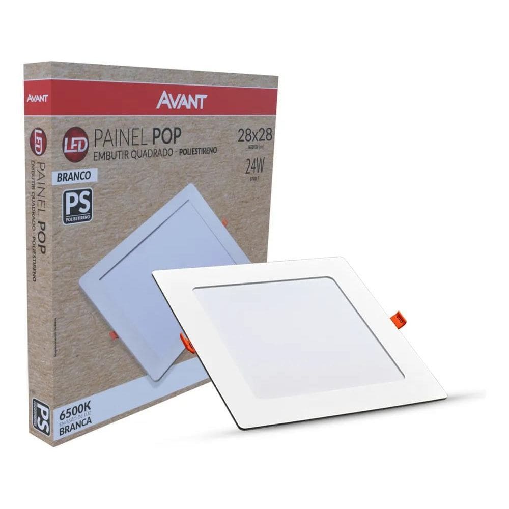 5X Painel Led Pop Quadrado Embutir 24W 6500K 28X28 Br Avant