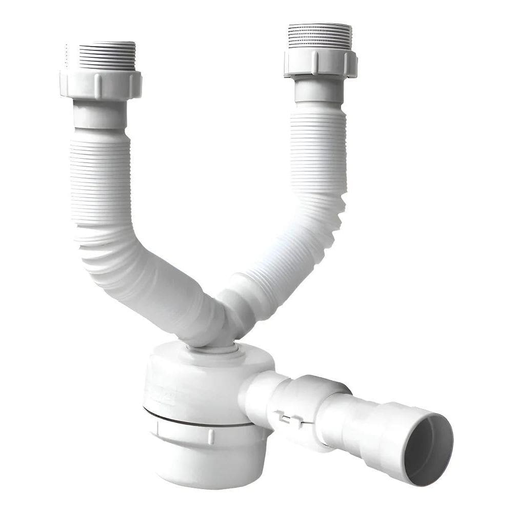 5X Sifão Copo Duplo Pvc Fere Sanfonado Branco Para Pia