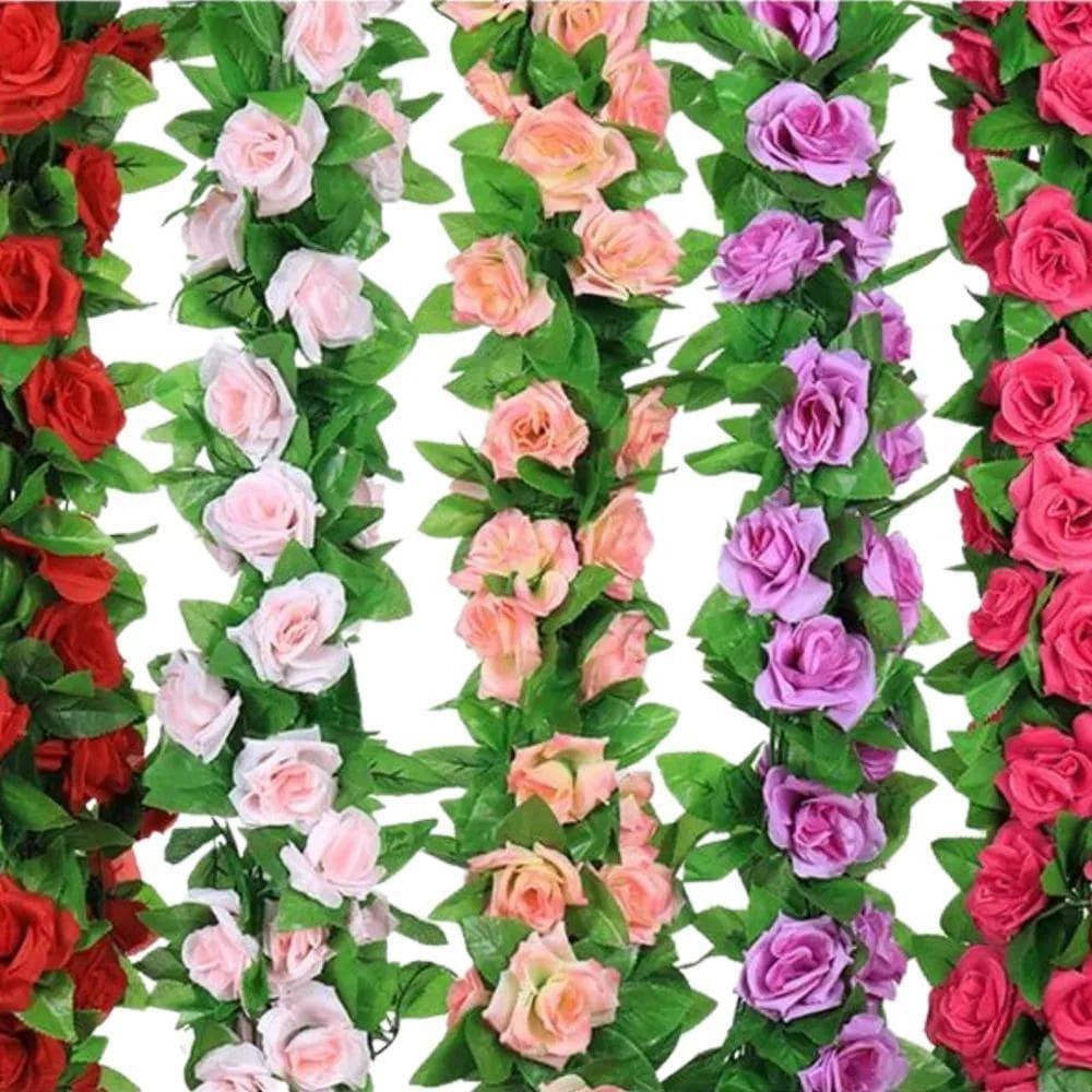 5X Corrente De Rosas 2 Metros Trepadeira Artificial Folhagem