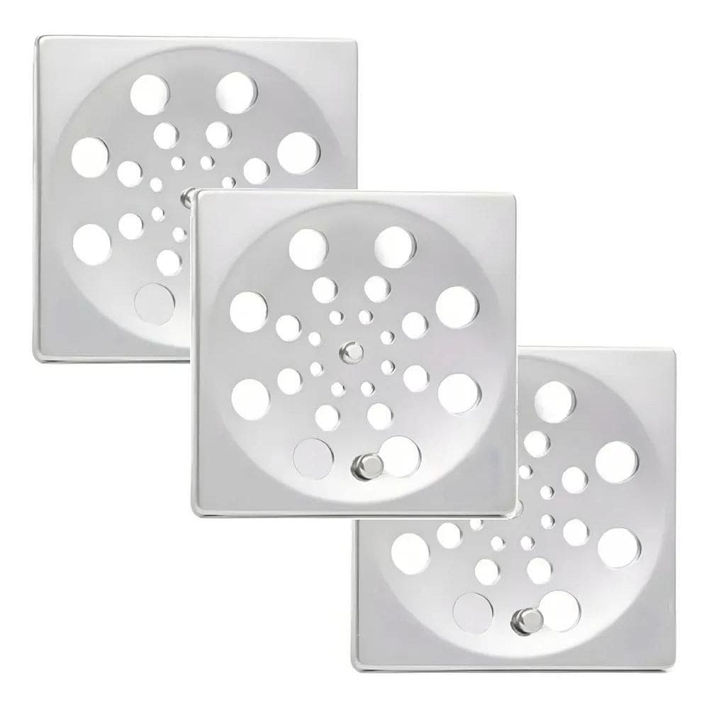 5X Kit 3 Tampa Ralo Grelha Quadrado 10X10Cm Aço Inox Abre Fe