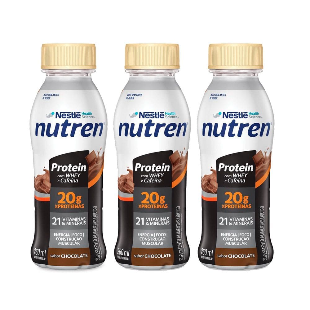 Kit 3 Nutren Protein Chocolate Suplemento Alimentar 260ml