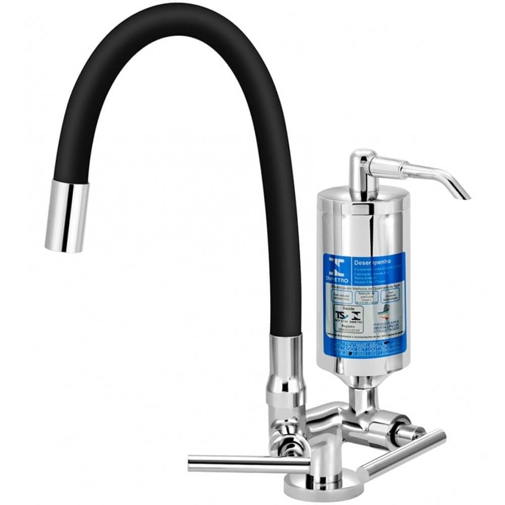 Torneira com Filtro para Cozinha ABS Omega 1/4 de Volta Bica Articulável C61 Preta e Cromada de Mesa - VTF462CWB - ESTEVES