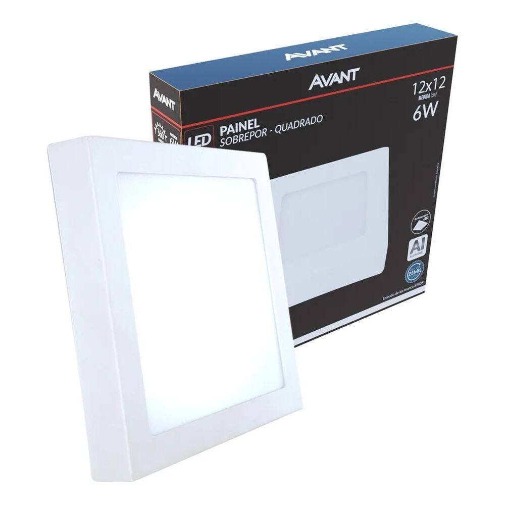 5X Painel Led Alu 6W 6500K Sob. Quadrado Avant