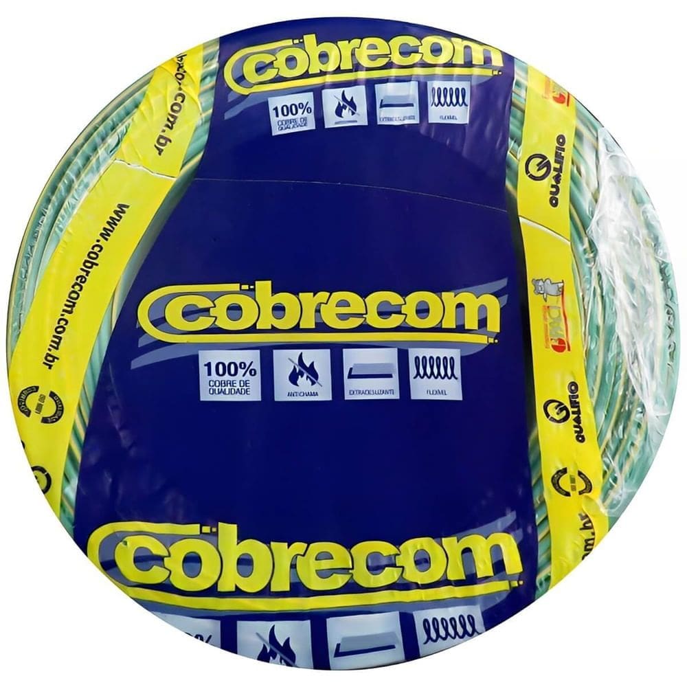 Cabo Flexicom de Cobre 1,5mm 750 Volts Verde e Amarelo com 100 Metros - 1150452401 - COBRECOM