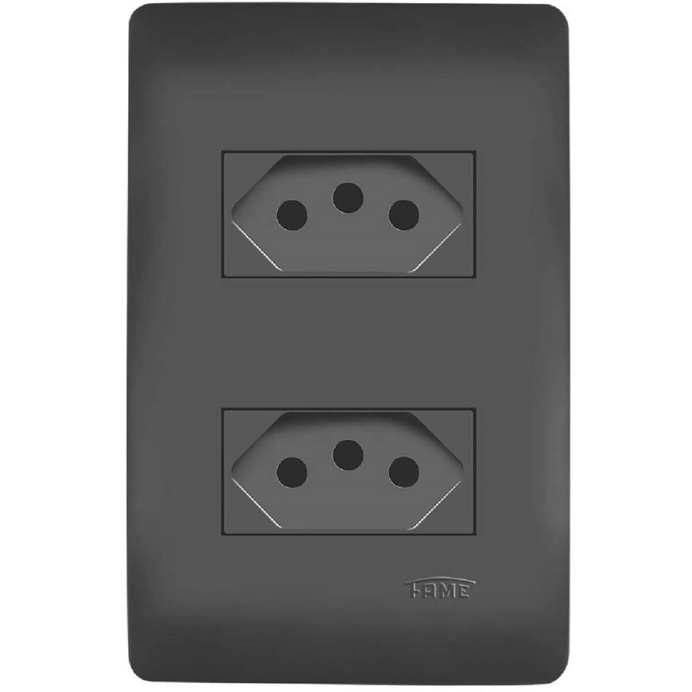 Conjunto 2 Tomadas 2P+T Distanciadas 10 Amperes Habitat Black - 4056 - FAME