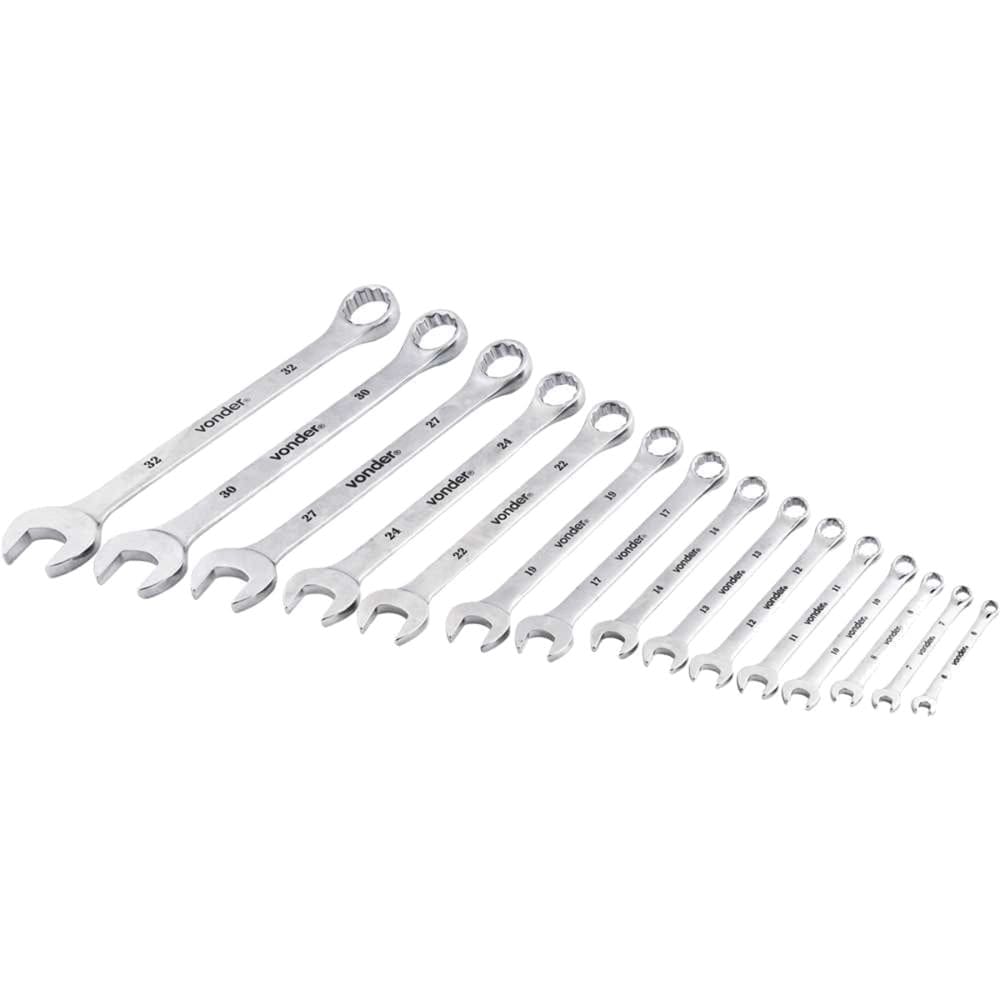 Jogo de Chaves Combinadas 6mm a 32mm Aço Cromado Vanádio com 15 peças - 3735063200 - VONDER