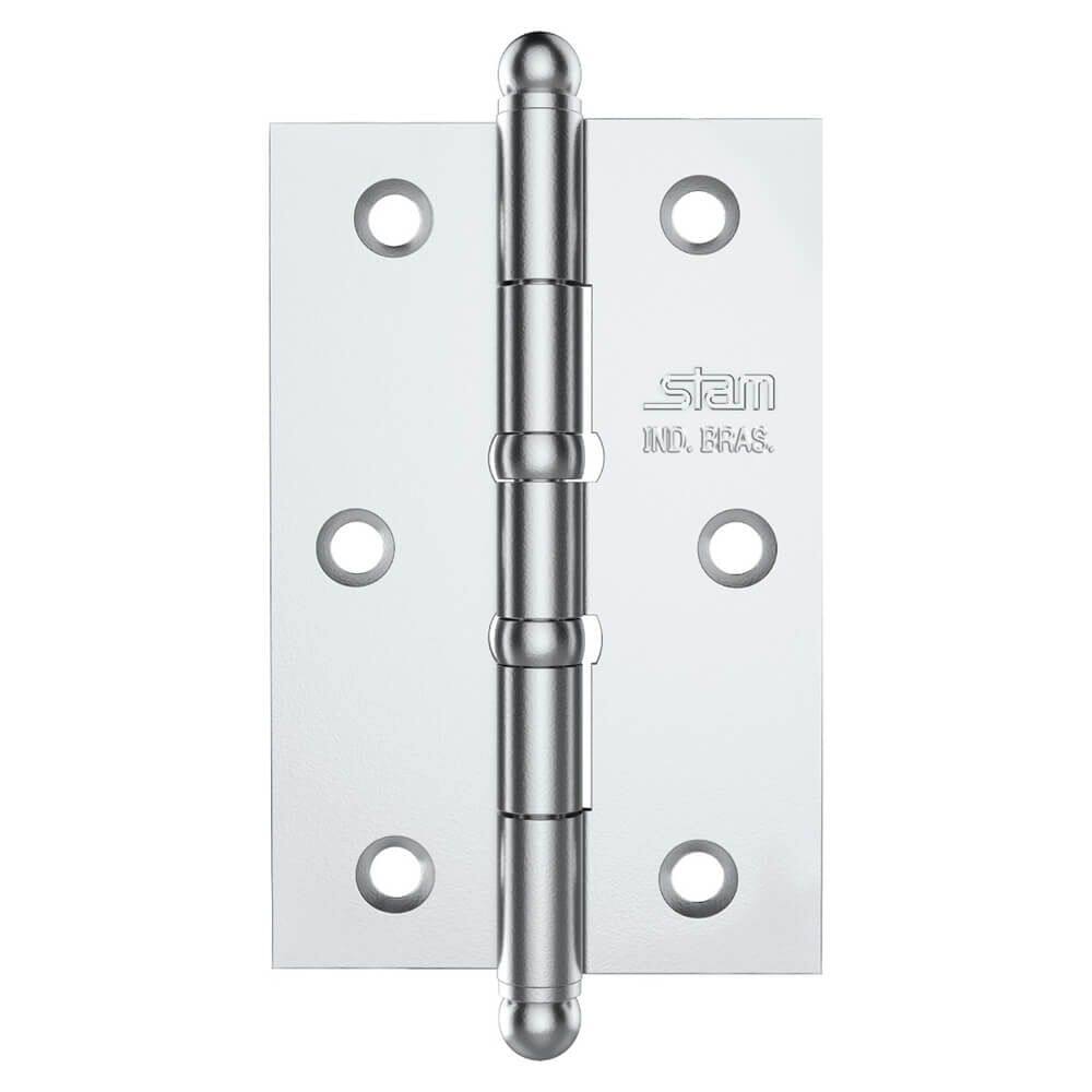 Dobradiça Pino e Bola 3.1/2” x 2.5/16” x 1,7mm Cromado com 2 Anéis - 42020 - STAM