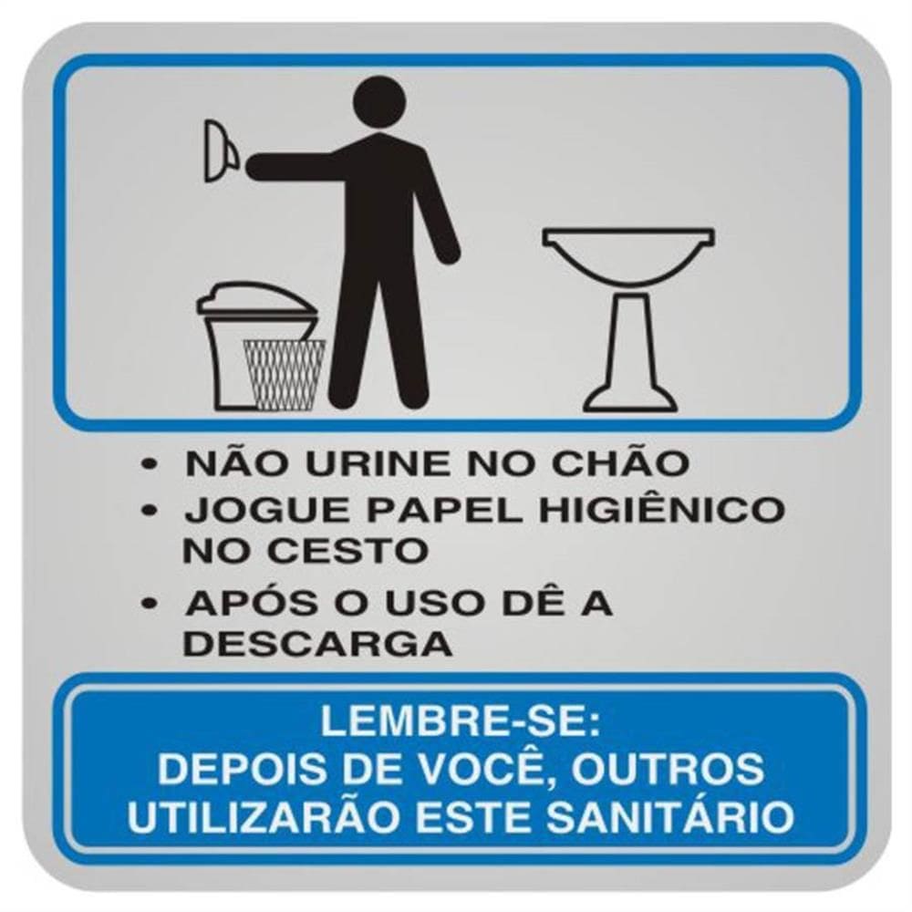 Placa de Alumínio Auto-Adesiva 12x12cm Educativa Sanitario Masculino - 900 AD - SINALIZE