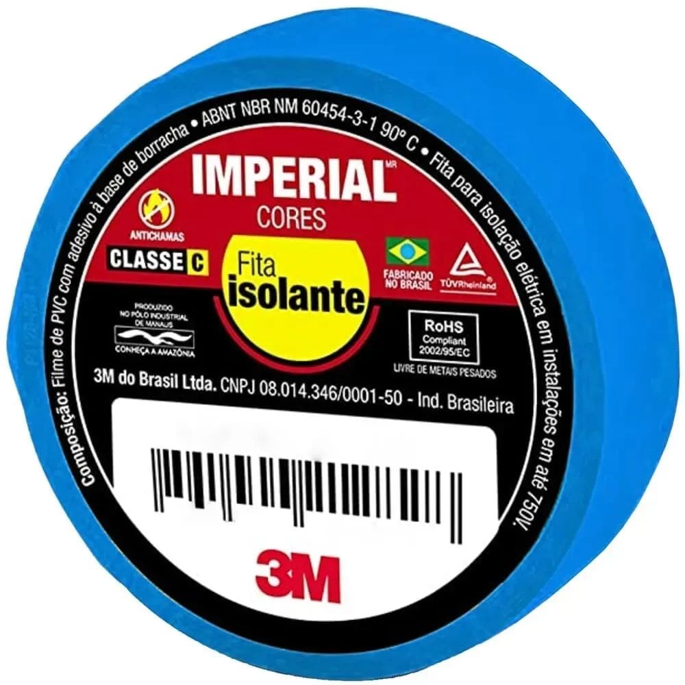 Fita Isolante Imperial 18 mm x 10 Metros Azul - HB004297980 - 3M