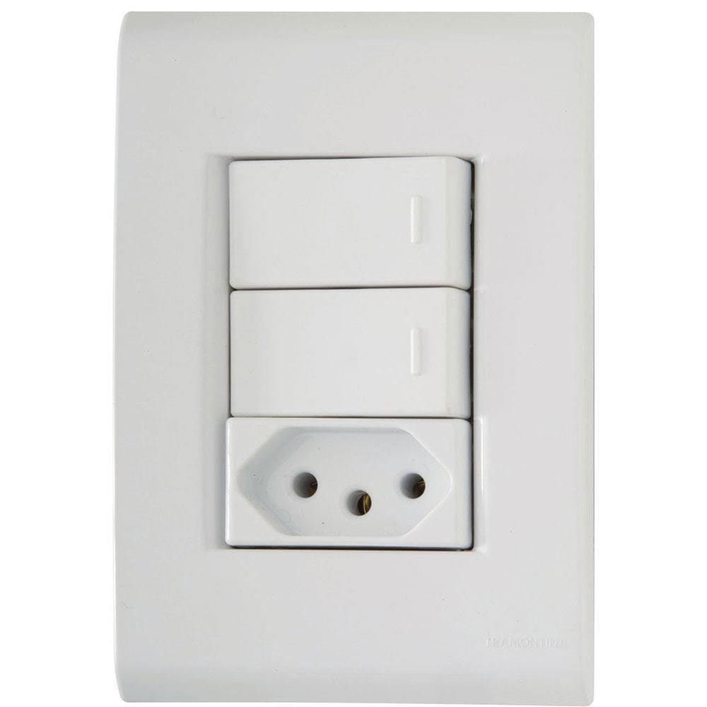 Conjunto Liz Branco 4x2 com 2 Interruptores Paralelos de 10 Ampères e 250 Volts + 1 Tomada 2P+T de 20 Ampères e 250 Volts - 57170075 - TRAMONTINA