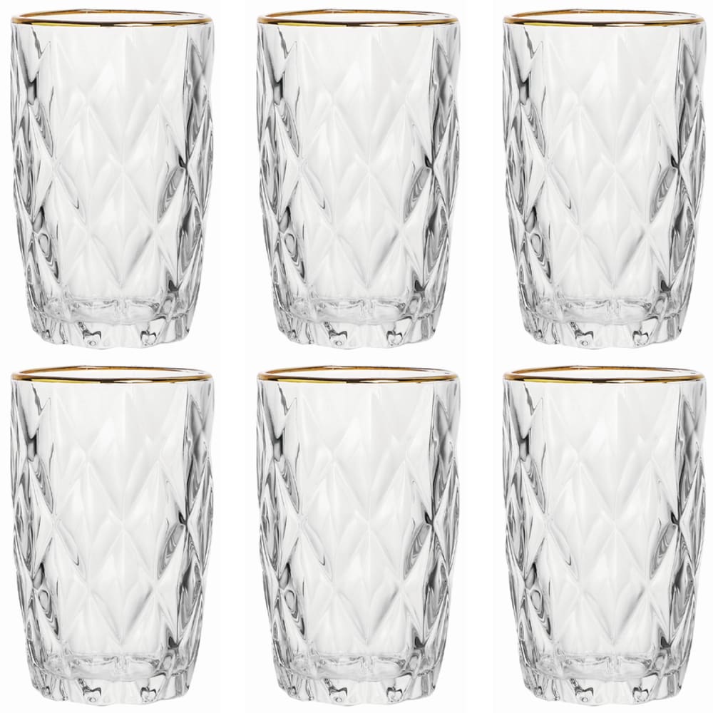 Jogo De 6 Copos Altos Borda Dourada 350ml Diamond Class Home
